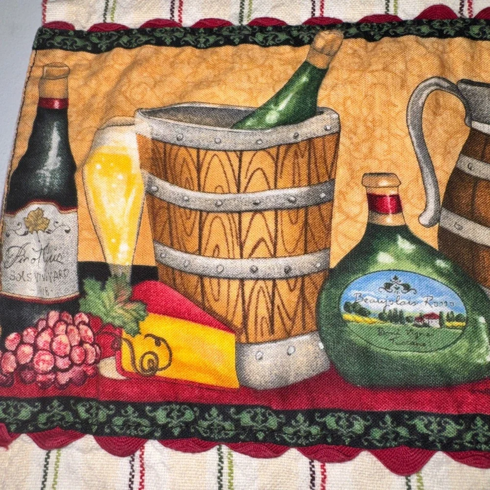 Norton Watermelon Heart Wood Candle Holder Wine Vineyard Tea Towel Set Red Green
